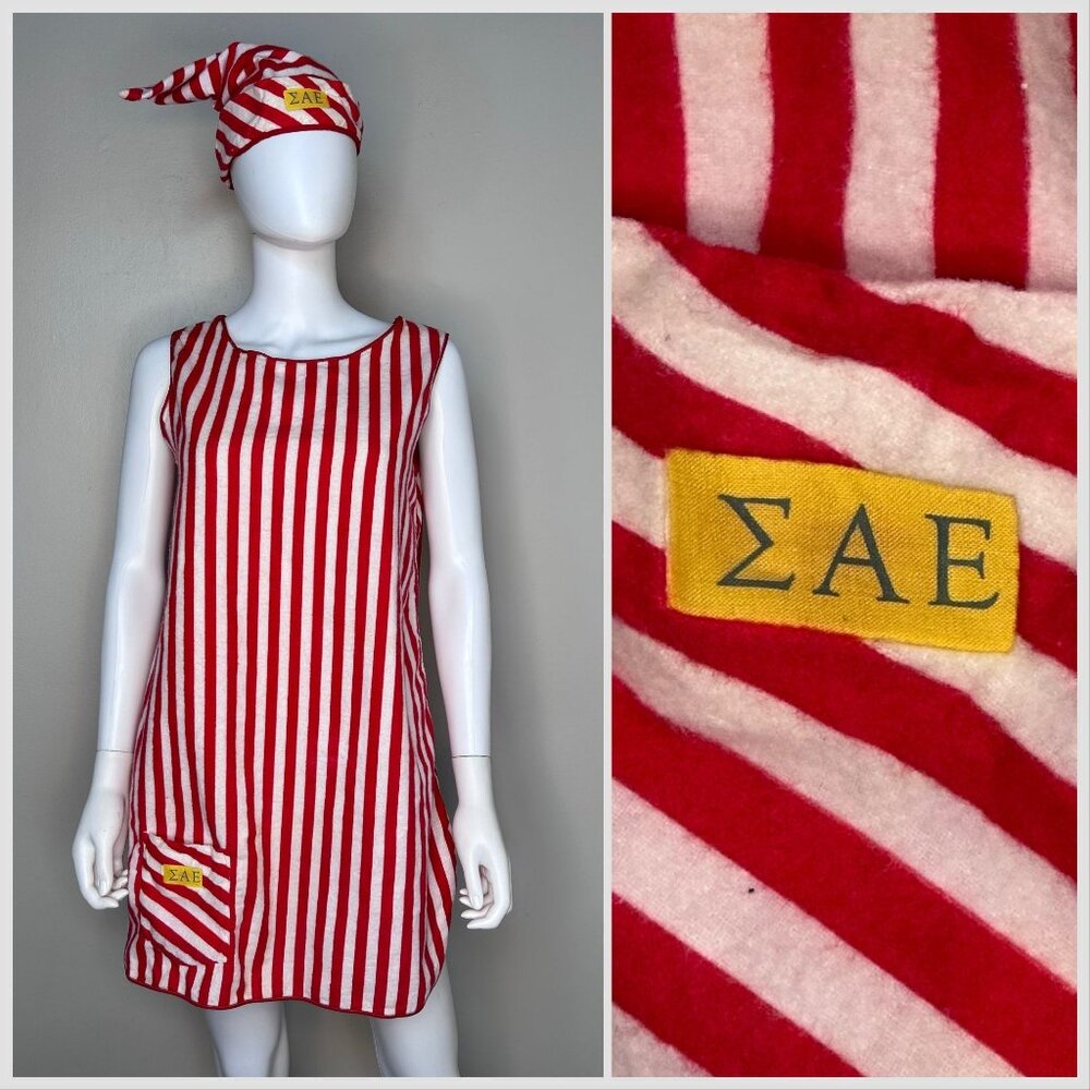 Vintage 1950s/60s Sigma Alpha Epsilon Pajama Party Flannel Night Shirt and Cap